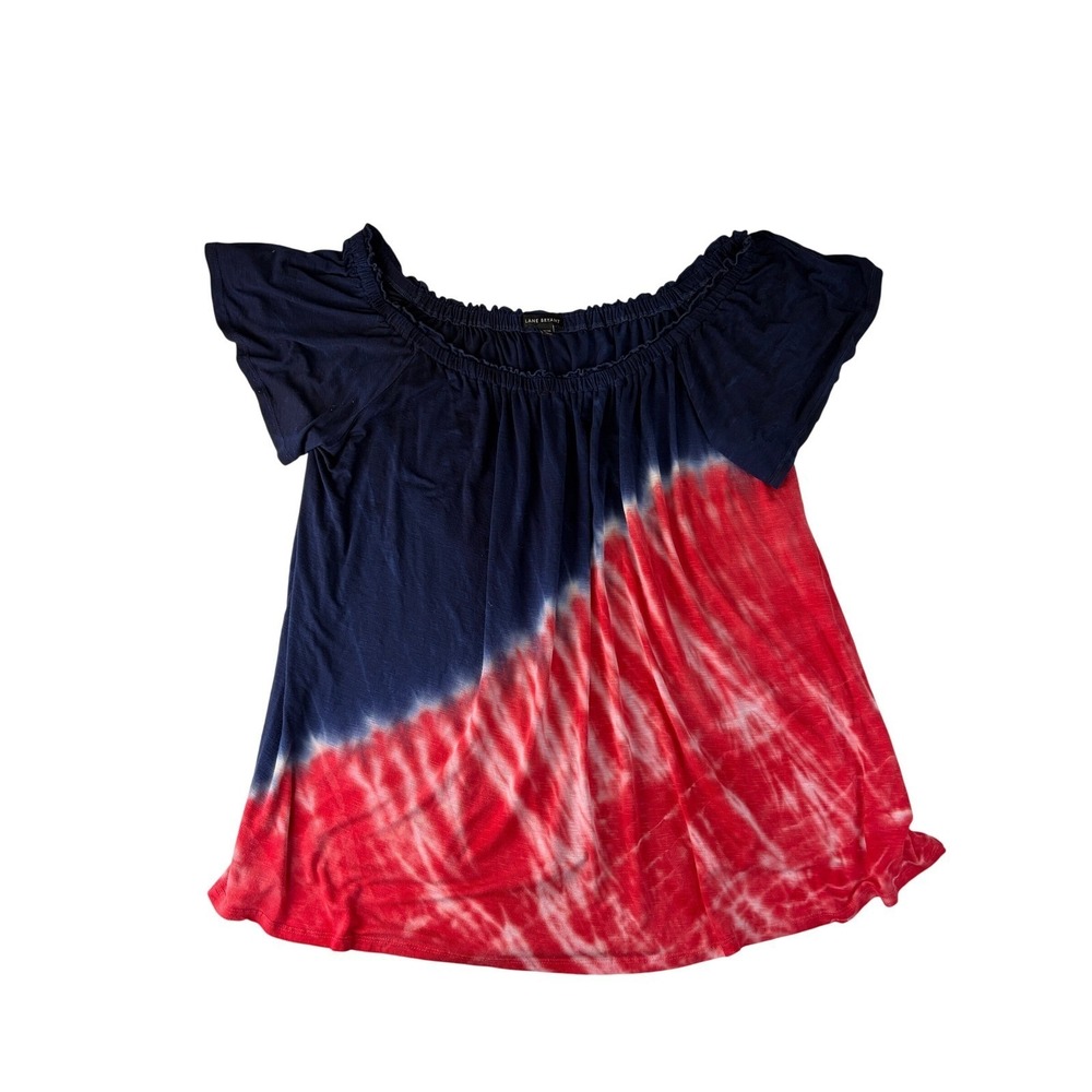 Lane Bryant Top Size 18/20 Off-the-Shoulder Tie Dye Flutter Sleeve Navy Red‎